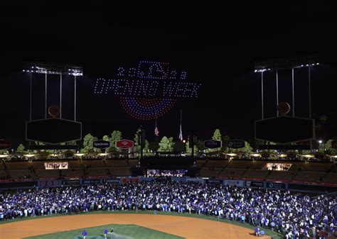 The Dodgers will still have themed fireworks after select games on Fridays this season. . Drone show dodger stadium